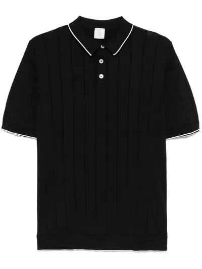 Eleventy Ribbed-knit Polo Shirt In Blue
