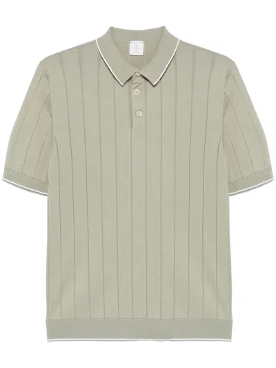 Eleventy Ribbed-knit Polo Shirt In Green