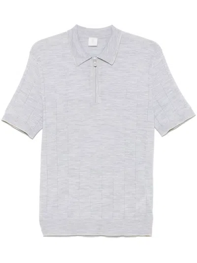Eleventy Ribbed-knit Polo Shirt In Grey