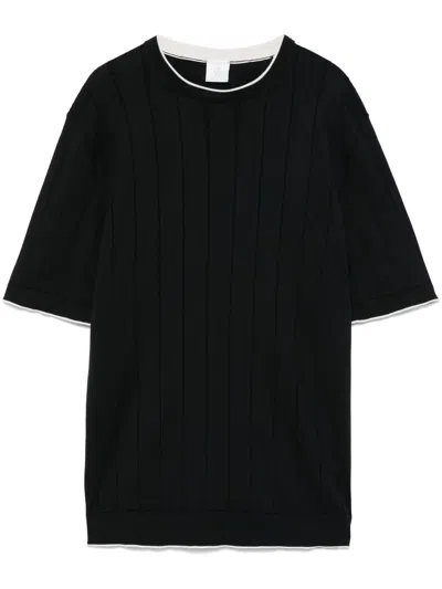 Eleventy Ribbed-knit T-shirt In 黑色