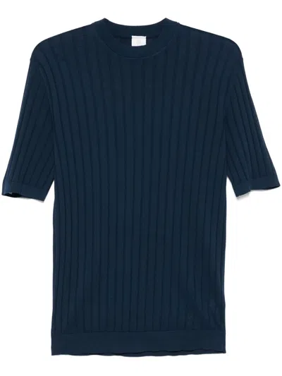 Eleventy Ribbed-knit T-shirt In Blue