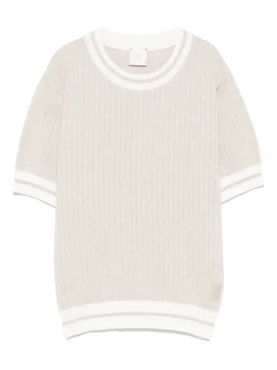 Eleventy Kids' Ribbed-knit T-shirt In Neutrals