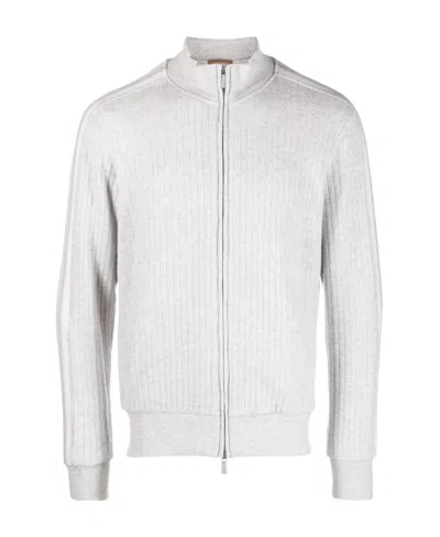 Eleventy Ribbed-knit Zip-up Sweatshirt In White