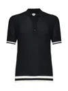 Eleventy Ribbed Polo Shirt With Short Sleeves And Stripes In Blue