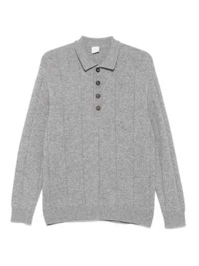 Eleventy Ribbed Polo Shirt In Gray