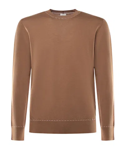 Eleventy Ribbed Round-neck Sweater In Brown