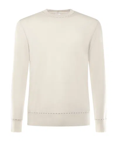 Eleventy Ribbed Round-neck Sweater In White