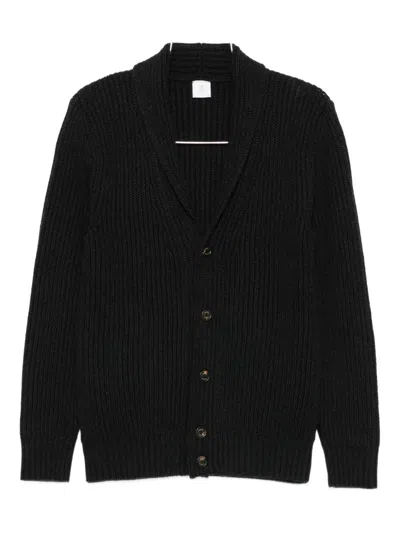 Eleventy Ribbed Shawl-collar Cardigan In Black