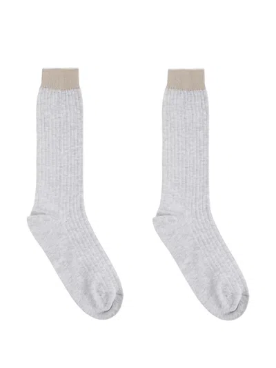 Eleventy Ribbed Socks In White