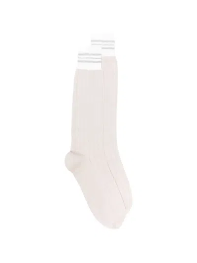 Eleventy Ribbed Striped Socks In Nude