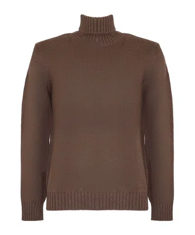 Eleventy Turtleneck Ribbed-trim Sweater In Brown