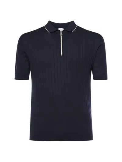 Eleventy Ribbed Zip-neck Polo Shirt In Blue