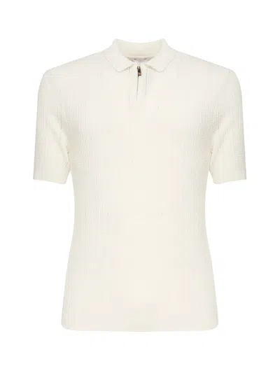 Eleventy Ribbed Zip Polo Shirt In Weiss