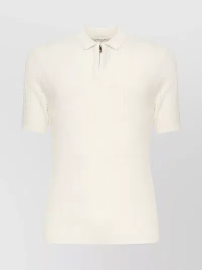 Eleventy Ribbed Zip Polo Short Sleeves In Neutral