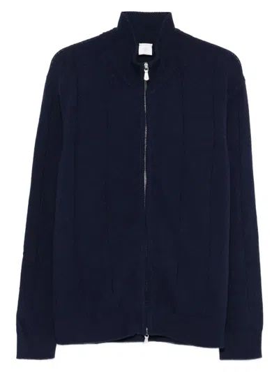 Eleventy Ribbed Zip-up Cardigan In Blue