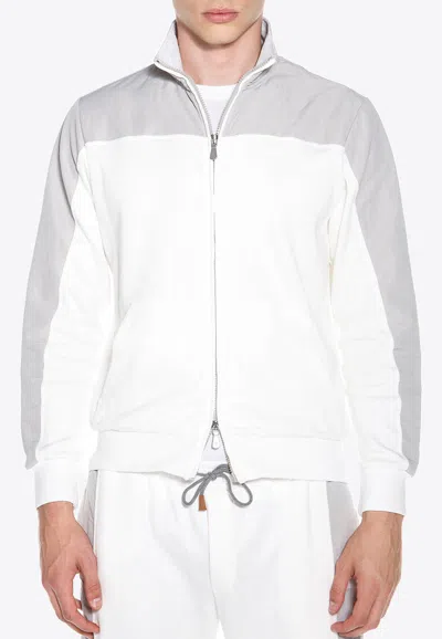 Eleventy Ribbed Zip-up Sweatshirt In White