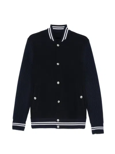 Eleventy Ribbed-knit Bomber Jacket In Blue