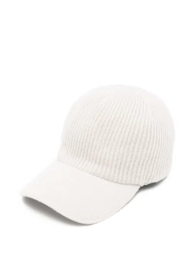 Eleventy Ribbed-knit Cashmere Baseball Cap In White