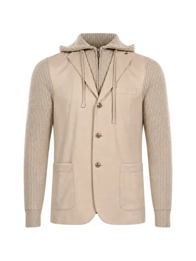 Eleventy Ribbed-knit Hooded Jacket In Neutral