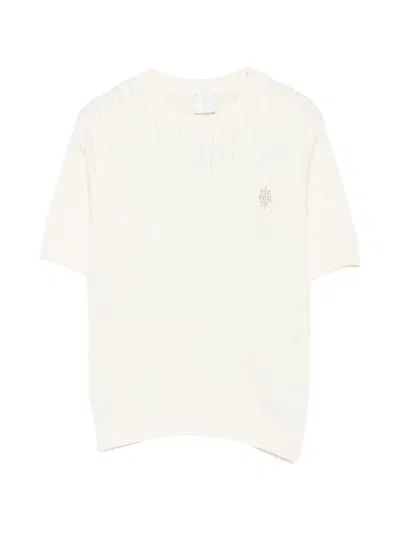 Eleventy Kids' Ribbed-knit Logo-embroidered Sweater In Multi