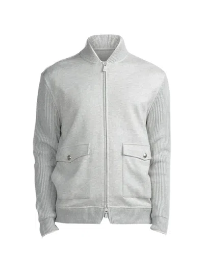 Eleventy Ribbed-knit Panelled Jacket In Gray