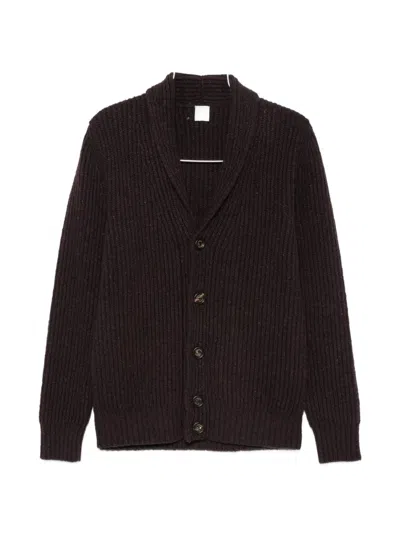 Eleventy Ribbed-knit Shawl-collar Cardigan In Brown