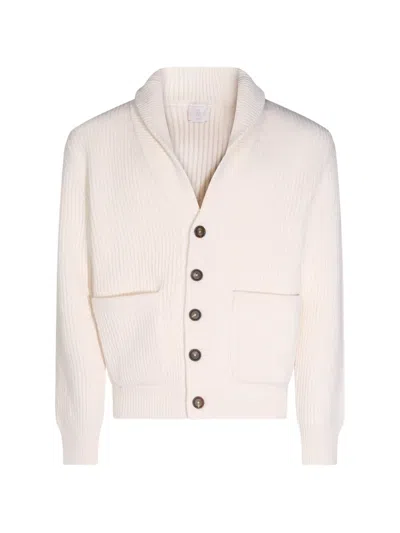Eleventy Ribbed-knit Shawl-collar Cardigan In White