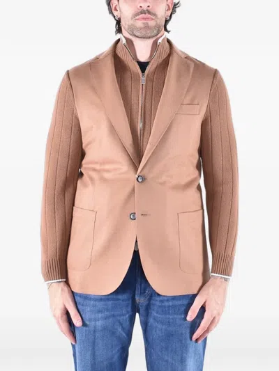 Eleventy Ribbed-knit Single-breasted Jacket In Pink