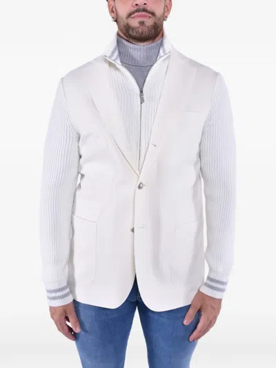 Eleventy Ribbed-knit Sleeves Three-button Blazer In Multi