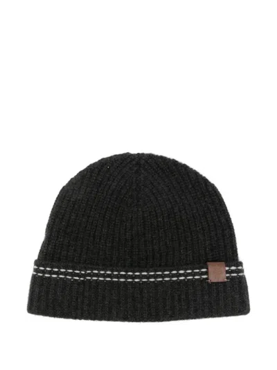 Eleventy Ribbed-knit Striped Beanie Hat In Black