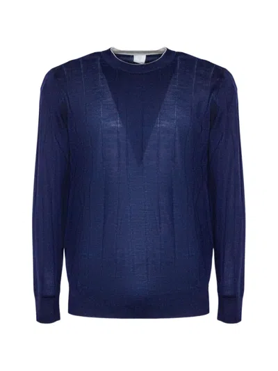 Eleventy Fine Ribbed Crew Neck Knitted Sweater In Blue
