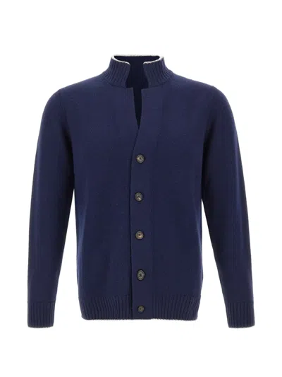 Eleventy Ribbed-trim Button-up Cardigan In Blue