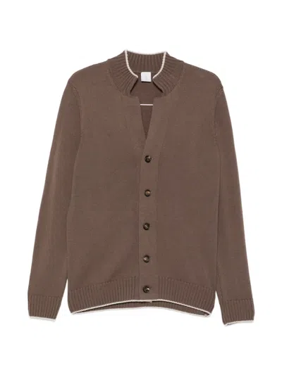 Eleventy Ribbed-trim Button-up Cardigan In Brown
