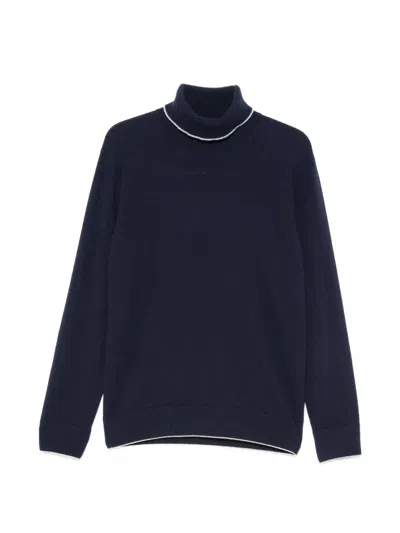 Eleventy Roll-neck Contrast-trim Sweater In Blue