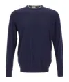 Eleventy Men Blue Crewneck Sweater In Wool And Silk Man In Blue