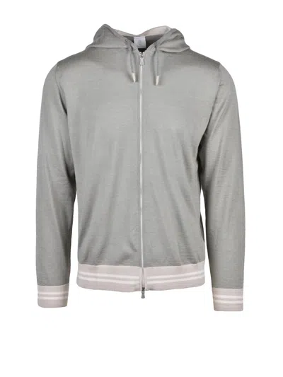 Eleventy Sage Green Wool Silk Zip Knit Sweatshirt In Gray