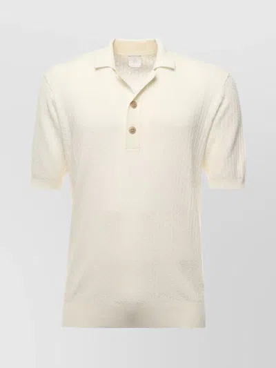 Eleventy Sand Cotton Polo With Ribbed Collar In Metallic