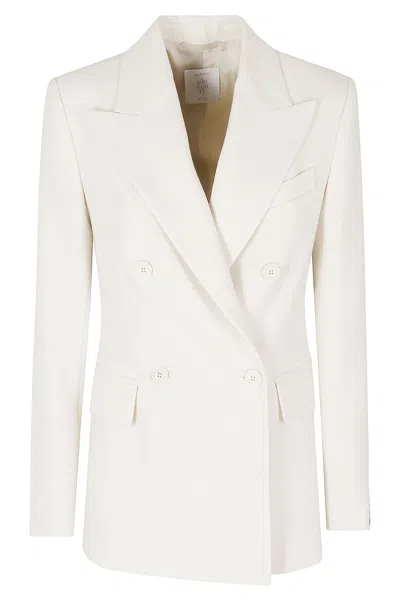Eleventy Sand Double-breasted Peak Lapel Wool-blend Blazer In White