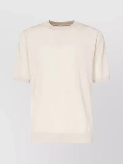 Eleventy Sand Knitted T-shirt Ribbed Collar In Beige
