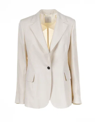 Eleventy Sand Linen Single-breasted Jacket In Beige