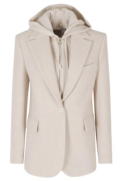 Eleventy Sand Single-breasted Hooded Bib Wool Blazer In Neutral