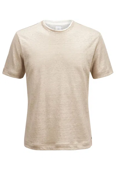 Eleventy Sand White Double Trim Crew Neck Linen T-shirt In Neutral