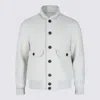 Eleventy Cashmere And Wool Bomber Jacket With Horn Button Closure In White