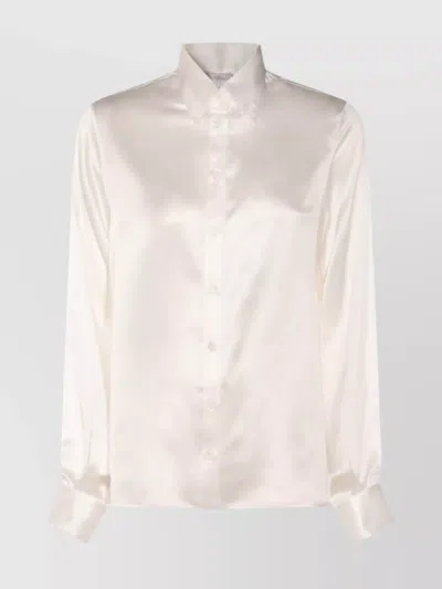 Eleventy Satin Finish Long Sleeve Buttoned Cuffs Top In White