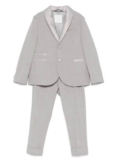 Eleventy Kids' Satin-trim Suit In Grey
