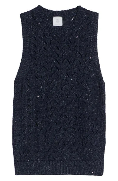 Eleventy Sequin Crewneck Sweater Vest In Blue