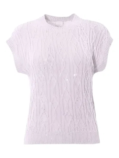 Eleventy Sequin-embellished Cable-knit Top In Purple