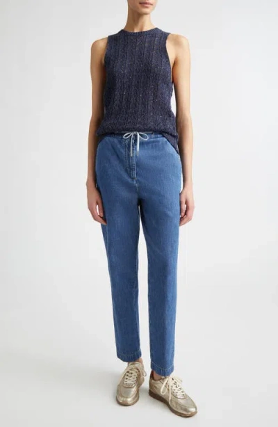 Eleventy Sequin Embellished Cotton & Linen Blend Sweater Vest In Blue