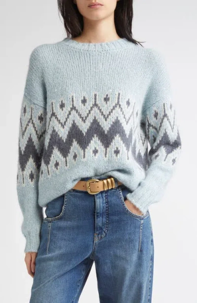 Eleventy Sequin Embellished Fair Isle Alpaca & Mohair Blend Sweater In Blue