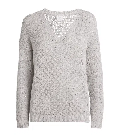 Eleventy Sequin-embellished V-neck Sweater In Gray